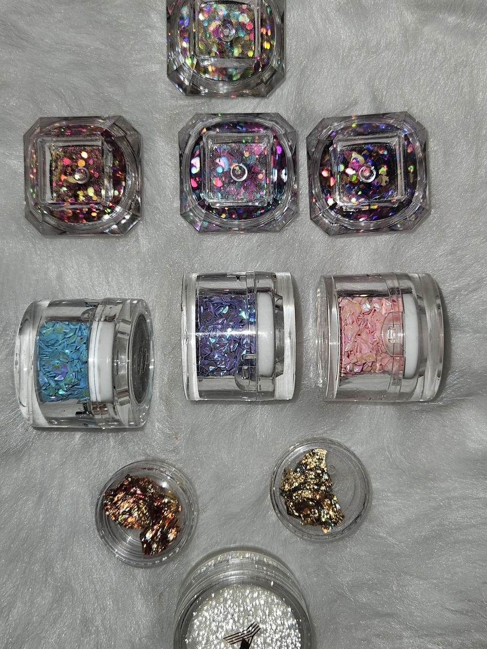 Multicolor Nail Glitter Flakes Set — Pink, Blue, Purple, Gold, Silver
